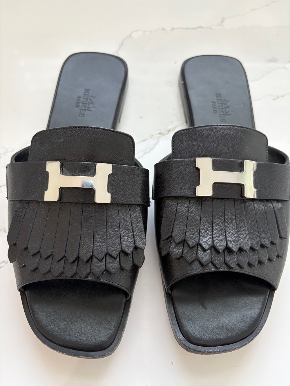 Hermes Black Leather Fringe H silver buckle Slide Sandals
Size 38
$350 - Picture 2 of 7